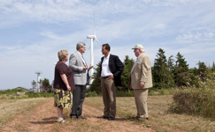 [Prime Minister Stephen Harper is joined by Gail Shea, Robert Ghiz, Premier of Prince Edward Island, and Senator Mike Duffy as he tours a wind energy project in North Cape, Prince Edward Island] 20 August 2010