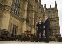 [Prime Minister Stephen Harper and British Prime Minister David Cameron take a walk on the terrace behind Westminster Palace in London, United Kingdom] 13 June 2013