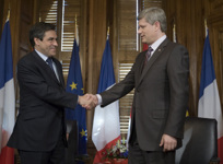 [Prime Minister Stephen Harper visits with French Prime Minister François Fillon in his office on Parliament Hill in Ottawa] 2 July 2008