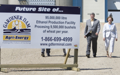[Prime Minister Stephen Harper walks by the future site of an Ethanol Production Facility in Strongfield, Saskatchewan] 5 July 2007