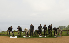 [Heads of states participate in a tree-planting ceremony before the official family photo at the G8 summit in Hokkaido, Japan] 7 July 2008