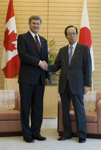 [Prime Minister Stephen Harper chats with Japanese Prime Minister Yasuo Fukuda during their talks at Fukuda's official residence in Tokyo, Japan] 9 July 2008
