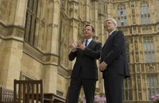 [Prime Minister Stephen Harper and British Prime Minister David Cameron take a walk on the terrace behind Westminster Palace in London, United Kingdom] 13 June 2013