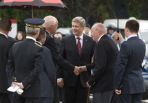 [Prime Minister Stephen Harper arrives at the 65th D-Day ceremony at Juno Beach in Courseulles-sur-Mer, France,] 6 June 2009