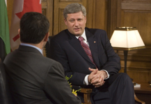 [King Abdullah of Jordan and Prime Minister Stephen Harper meet in the Prime Minister's office on Parliament Hill in Ottawa] 13 July 2007
