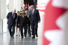 [Prime Minister Stephen Harper walks with Governor General David Johnston and Shawn A-in-chut Atleo, National Chief of the Assembly of First Nations, during the Crown-First Nations Gathering in Ottawa, Ontario] 24 January 2012