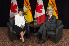 [Prime Minister Stephen Harper introduces Jocelyne Roy-Vienneau as the new Lieutenant Governor of New Brunswick while in Edmundston, New Brunswick] 8 August 2014