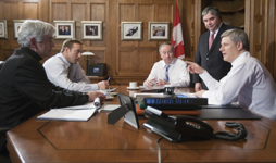 [Prime Minister Stephen Harper receives a national security briefing from Public Safety Minister Peter Van Loan, Foreign Affairs Minister Lawrence Cannon, National Defence Minister Peter MacKay and Minister of Justice and Attorney General of Canada Rob Nicholson] 11 January 2010