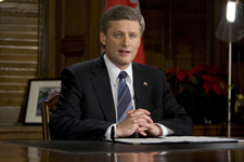 [Prime Minister Stephen Harper tapes an address to the nation on Parliament Hill] 3 December 2008