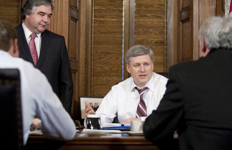 [Prime Minister Stephen Harper receives a national security briefing from Public Safety Minister Peter Van Loan, Foreign Affairs Minister Lawrence Cannon, National Defence Defence Minister Peter MacKay and Minister of Justice and Attorney General of Canada Rob Nicholson] 11 January 2010