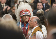 [Assembly of First Nations Chief Phil Fontaine in the House of Commons prior to the official apology for more than a century of abuse and cultural loss involving Indian residential schools on Parliament Hill in Ottawa] 11 June 2008