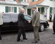 [Australian Prime Minister John Howard is greeted by Canadian Prime Minister Stephen Harper at Harrington Lake in Quebec] 19 May 2006