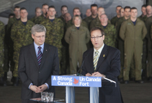 [Prime Minister Stephen Harper and Peter MacKay announce a new helicopter facility at 443 Maritime Helicopter Squadron at Canadian Forces Base (CFB) Esquimalt, British Columbia] 22 February 2011