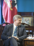 [Prime Minister Stephen Harper smiles during a meeting with Chile's President Michelle Bachelet at the Government Palace in Santiago, Chile] 17 July 2007