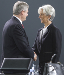 [Prime Minister Stephen Harper chats with French Finance Minister Christine LaGarde before the plenary session at the G20 in Pittsburgh, Pennsylvania] 25 September 2009
