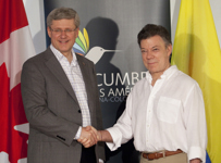 [Prime Minister Stephen Harper and Colombian President Juan Manuel Santos Calderón have a bilateral meeting in Cartagena, Colombia] 13 April 2012