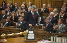 [Prime Minister Stephen Harper delivers remarks regarding the passing of New Democratic Party (NDP) leader Jack Layton on the first day of the fall session on Parliament Hill] 19 September 2011