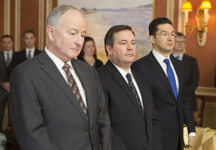[Rob Nicholson, Jason Kenney and Pierre Poilievre are sworn in at a ceremony at Rideau Hall, Ottawa] 9 February 2015