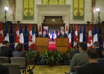 [Prime Minister Stephen Harper and French Prime Minister François Fillon hold a joint news conference on Parliament Hill in Ottawa] 2 July 2008