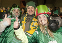 [Prime Minister Stephen Harper hams it up with fans at the Grey Cup in Edmonton, Alberta] 28 November 2010
