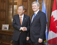 [Prime Minister Stephen Harper meets with United Nations Secretary General Ban Ki-moon in his Parliament Hill office] 12 May 2010