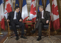 [Prime Minister Stephen Harper visits with French Prime Minister François Fillon in his office on Parliament Hill in Ottawa] 2 July 2008