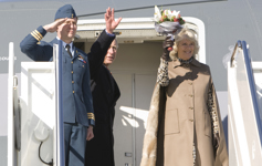 [The Prince of Wales and the Duchess of Cornwall wave to the crowd before departing Ottawa] 12 November 2009