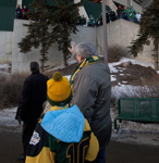 [Prime Minister Stephen Harper and his daughter Rachel arrive for the Grey Cup in Edmonton, Alberta] 28 November 2010