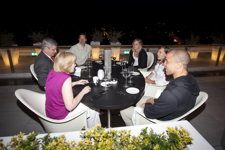 [Prime Minister Stephen Harper and his wife Laureen Harper enjoy dinner with Olympic hockey gold medallists Jarome Iginla, Jayna Hefford, Marie-Philip Poulin and TSN staffer Gord Miller in Athens, Greece] 29 May 2011