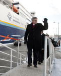 [Prime Minister Stephen Harper arrives for events on Marine Atlantic's newest ferry, the Blue Puttees in St. John's, Newfoundland] 11 February 2011