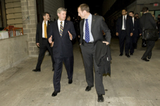 [National Defence Minister Peter MacKay chats with Prime Minister Stephen Harper following the Prime Minister's keynote speech to delegates at the Conservative Convention in Winnipeg] 13 November 2008