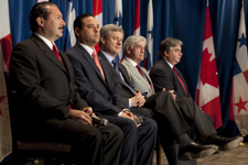 [Prime Minister Stephen Harper witnesses the signing of the Canada-Panama Free Trade Agreement by Roberto Henríquez, Minister of Commerce and Industry of the Republic of Panama, and Peter Van Loan, Minister of International Trade in Ottawa] 14 May 2010