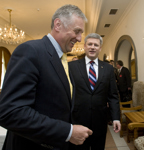 [Prime Minister Stephen Harper has a laugh with Czech Prime Minister Mirek Topolánek at Liechtenstein Palace during the Canada-EU Summit in Prague, Czech Republic] 6 May 2009