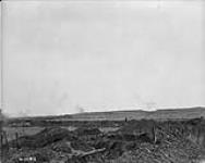 Our shells breaking on the Hun front lines. Vimy Ridge. April, 1917 Apr., 1917