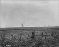 Shells breaking over the German trenches previous to an attack. Vimy Ridge. April 1917 Apr., 1917