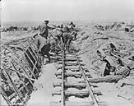 The first train over the new railroad on Vimy Ridge. April, 1917 Apri1, 1917.