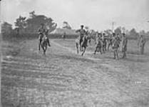 Finish of mule race behind Canadian lines. September, 1917 Sep., 1917.
