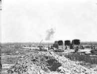 Large shells bursting near transport wagons. October, 1917 October, 1917.