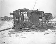 Canadian in wrecked railway truck near Lens Feb., 1918