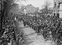 (Belgian) Company of 27th Canadian Infantry Battalion "Guard of Honour" - 85th Infantry Battalion band in attendance "13th Belgian Regiment returns to Namur." April 1919 1914-1919