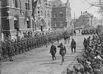 (Belgian) Company of 27th Canadian Infantry Battalion "Guard of Honour". 85th Infantry Battalion band in attendance.- "13th Belgian Regiment returns to Namur." April 1919 April 1919.