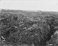 Fleurbaix. View of S.E. corner of Convent enclosure from front line breast work looking towards La Boutillerie Apr. & May 1919
