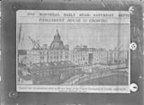 General view of construction on the new home of the Federal Government of Canada, re-placing the structure destroyed by fire 1916.