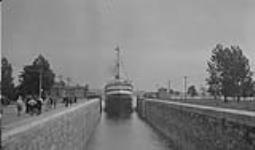 Up the Soo Canal; leaving Ste. Marie's River & Sault Ste. Marie, Ont. C.N. Steamer Aug. 1927