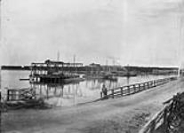 Construction of the Miramichi Bridges on the Intercolonial Railway. North West Branch. General view of the works/Construction des ponts de Miramichi sur l'Intercolonial. Embranchement nord-ouest. Vue generale des travaux 8 July 1873