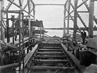 Construction of the Miramichi Bridge on the Intercolonial Railway. South West Branch. Interior of coffer-dam, Pier G/Construction des ponts de Miramichi. Embranchement sud-ouest. Interieur du caisson hydrauliqaue, pile G 25 July 1873