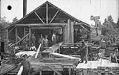 Canadian Forestry Corps at Work. (Making railway sleepers for France with a Canadian Mill)