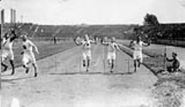 (Track & Field) Finish of 100 yards final. Athletic Championships of the Overseas Military Forces of Canada at Stamford Bridge Grounds, Chelsea, [England] 1914-1919