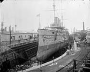 H.M.S. "Ariadne", North America and West Indies Squadron, in drydock [ca. 1903].