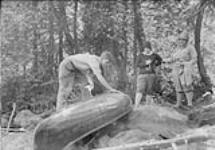 Canoe repairs, Chapleau District, Ontario